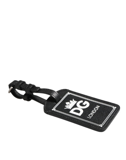 Dolce & Gabbana Black Textured Leather DG Logo Travel Luggage Tag Keyring